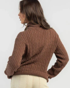 HURLEY Cable Quarter Zip Knit -Fashion Women 20355713 01 LT XL