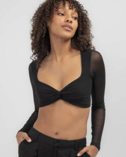 James Mesh Long Sleeve Crop Top -Fashion Women 20364760 02 LT XL