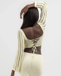 Celine Crochet Corset Long Sleeve Top -Fashion Women 20365523 01 LT XL