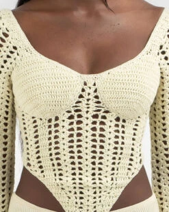 Celine Crochet Corset Long Sleeve Top -Fashion Women 20365523 01 RT XL